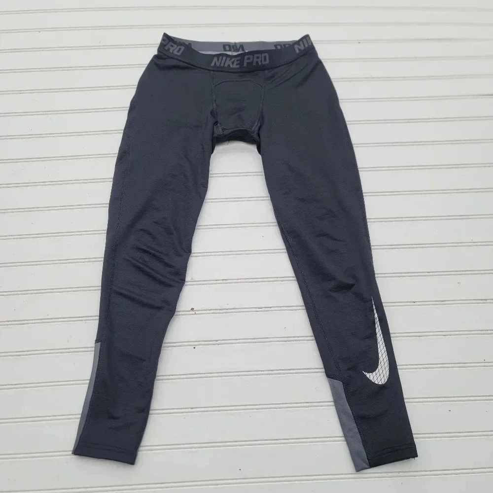 Nike Pants Boys Black Gray Pro Dri-Fit Tights Compression Youth Sz L L
